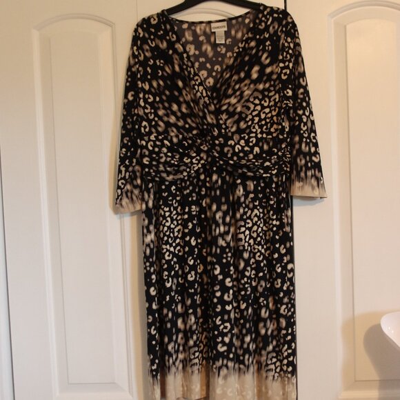 Chico's Dresses & Skirts - Chico's Size 2 (US Large/12) V-Neck Dress Cream and Black Leopard Print